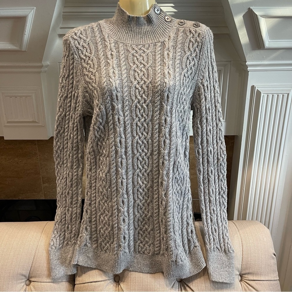 AL:  Talbots Sweater Women’s S Gray Angora Blend Cable Mock Knit Sweater